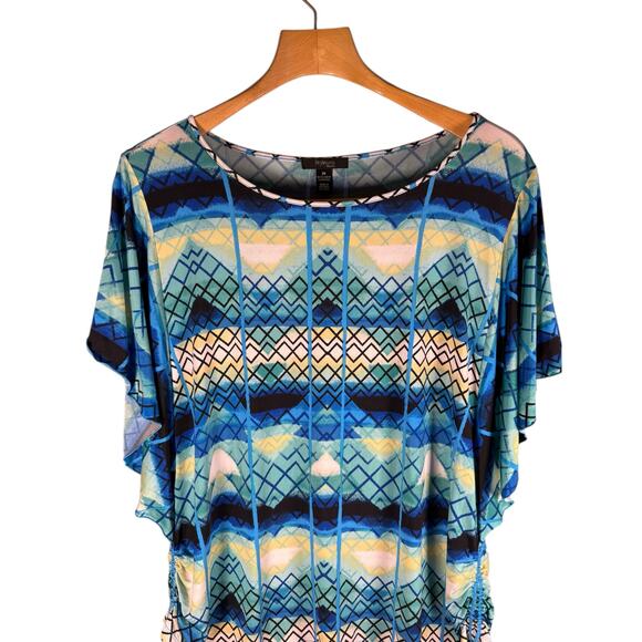 Style & Co Woman Blue Geometric Print Side Drawstring Top – Size 3X Art to Wear - Picture 2 of 4